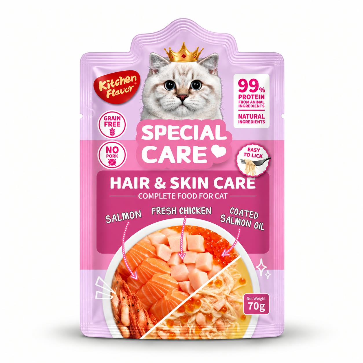 Kitchen Flavor Special Care Hair & Skin Care Complete Wet Cat Food Pouch for All Life Stages - 70gm